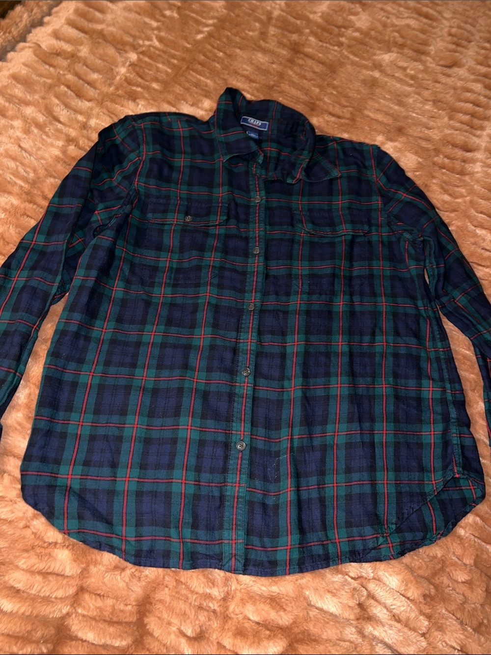 Chaps Dark Green & Navy Plaid Button-Down Shirt